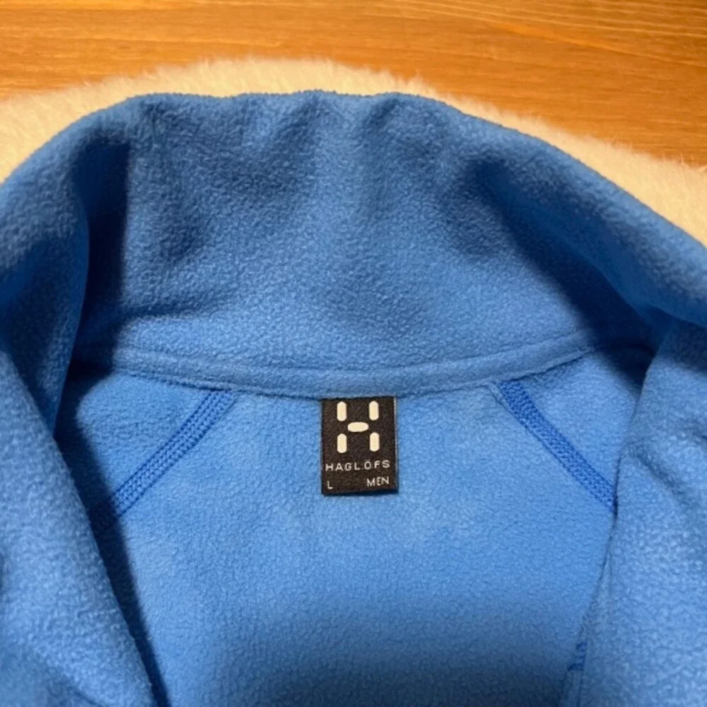 Haglofs Astro Mens Blue Full Zip Fleece Sweater Mock Neck Sportswear Size Large